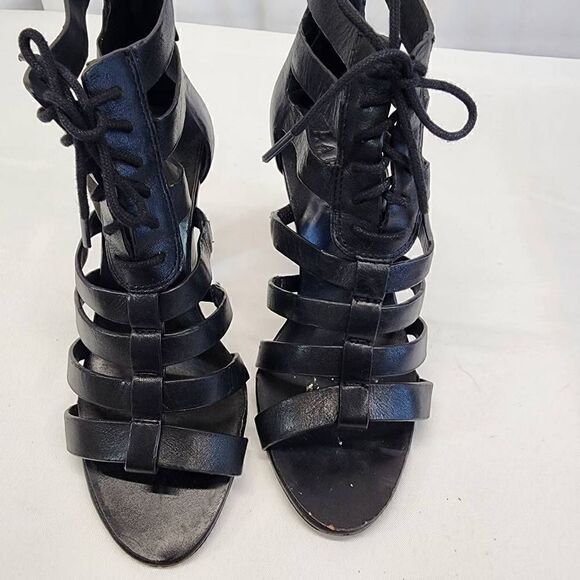 LAUREN Ralph Lauren Larisa Open-Toe Gladiator Sandals Black Leather Size 6.5 - Picture 7 of 9